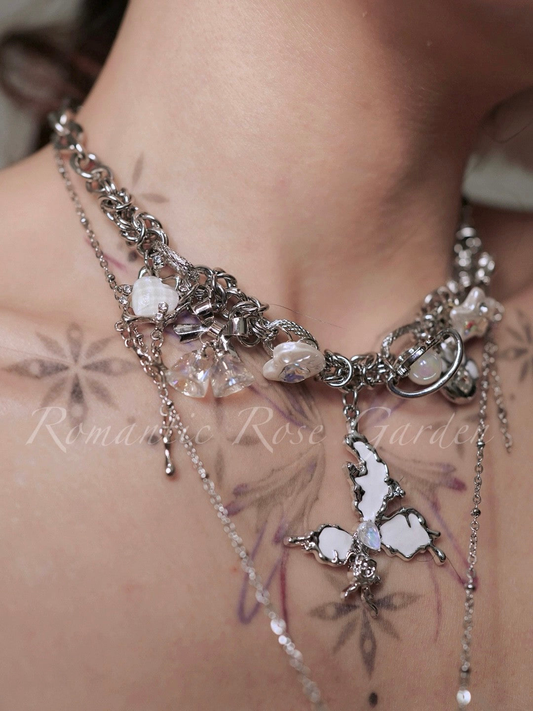 Double Strand White Butterfly Choker