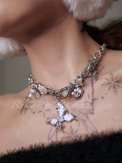 Double Strand White Butterfly Choker