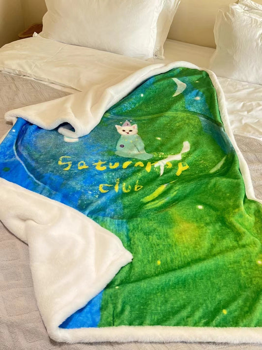 Fantasy Cat Butterfly Flannel Blanket
