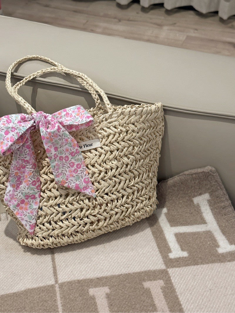 Floral Bow Handwoven Straw Bag