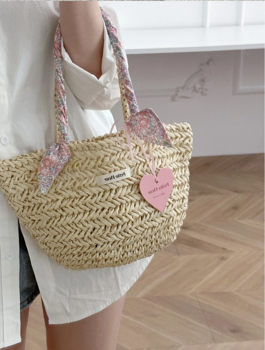 Floral Bow Handwoven Straw Bag