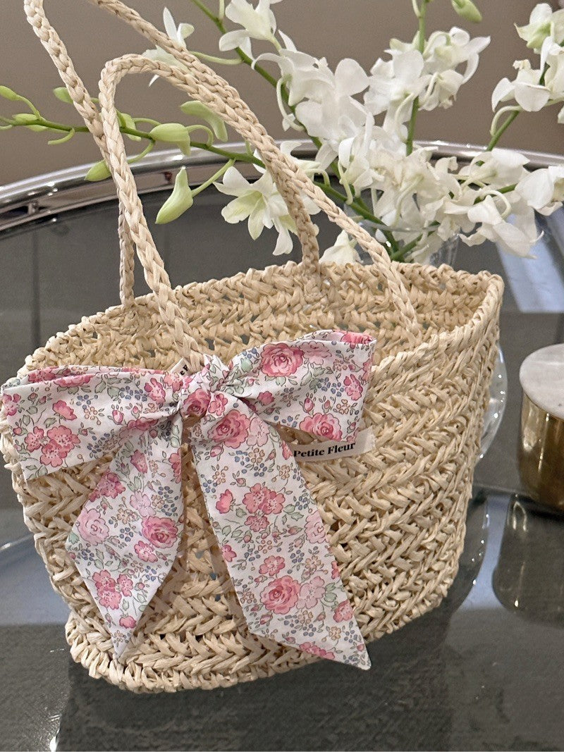 Floral Bow Handwoven Straw Bag