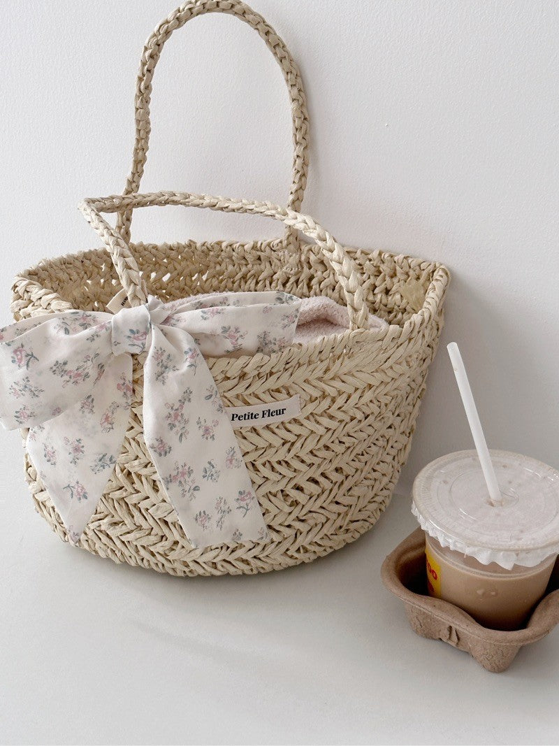 Floral Bow Handwoven Straw Bag