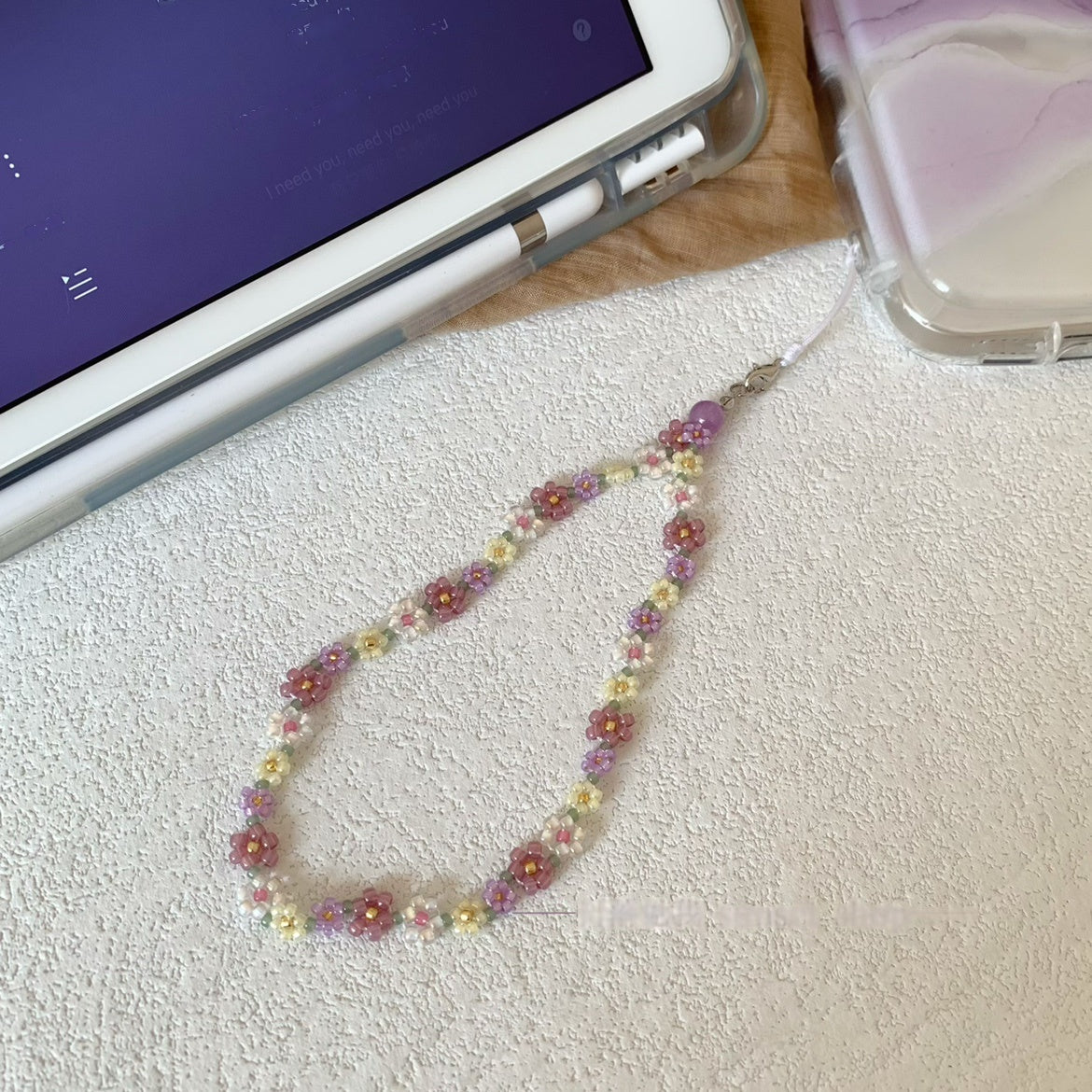 Flower Beaded Phone Charm