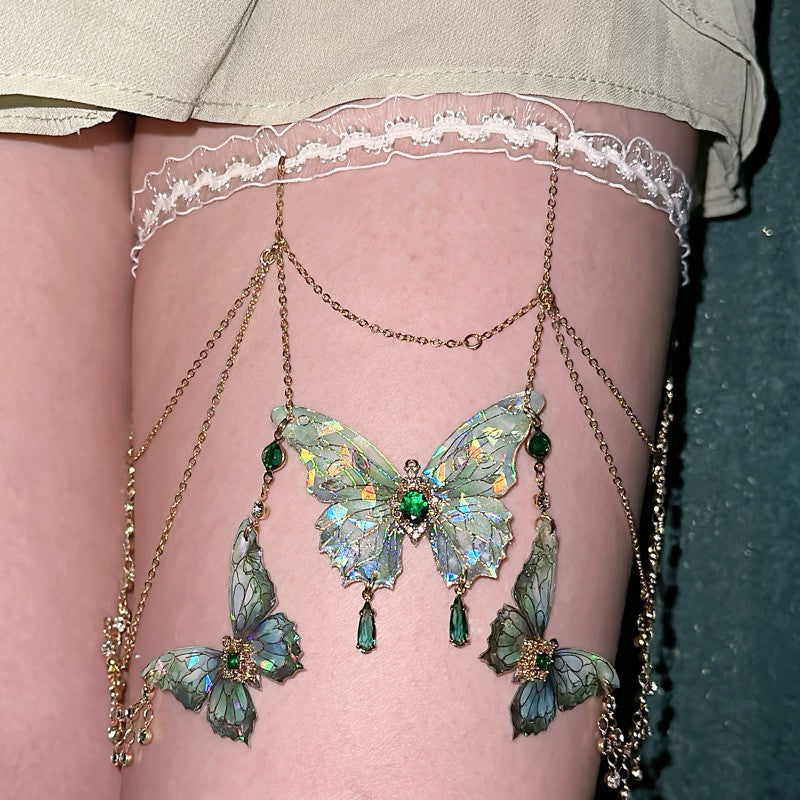 Forest Fairy Green Butterfly Thigh Chain
