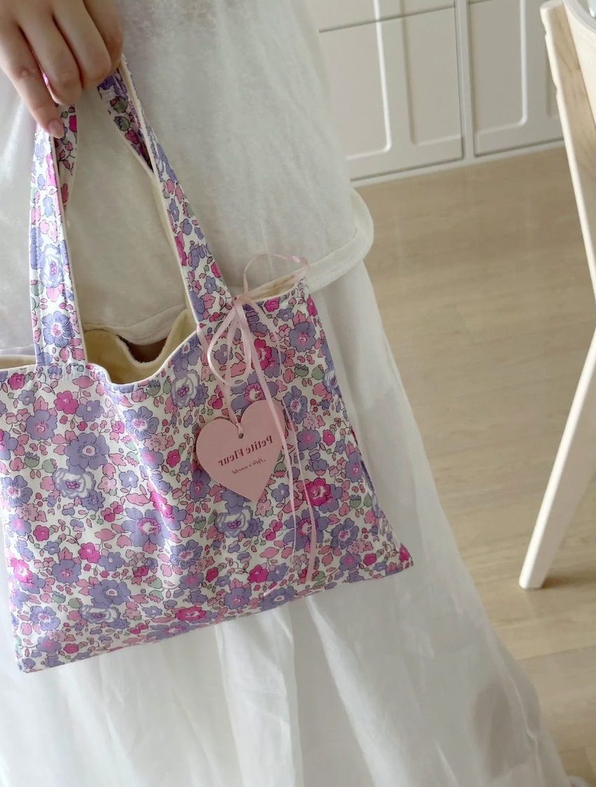 French Floral Print Doubleface Suede Handbag