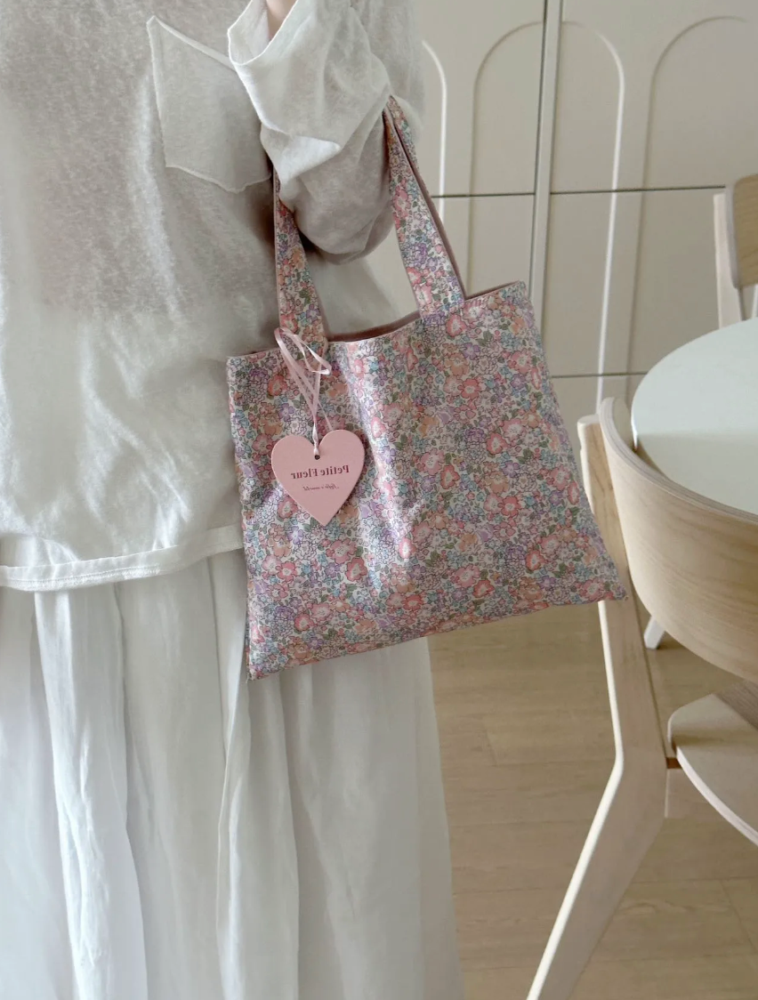French Floral Print Doubleface Suede Handbag