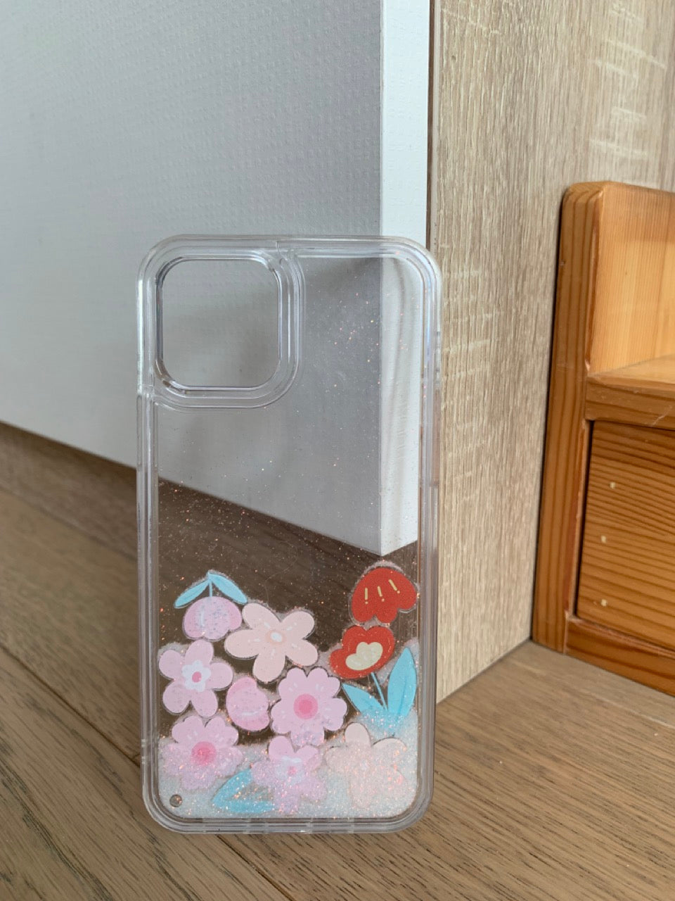 Glitter Quicksand Peach and Flower Phone Case