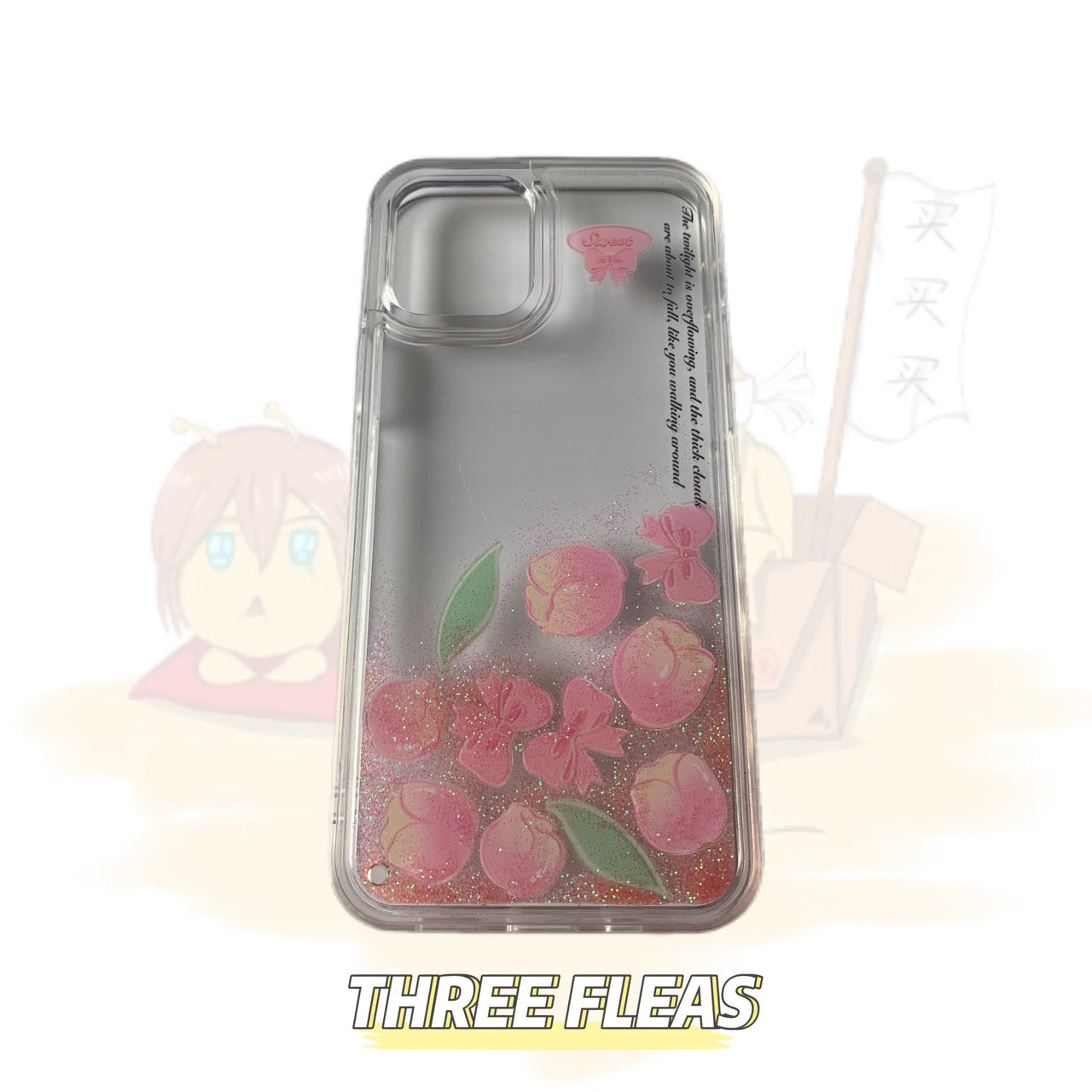 Glitter Quicksand Peach and Flower Phone Case