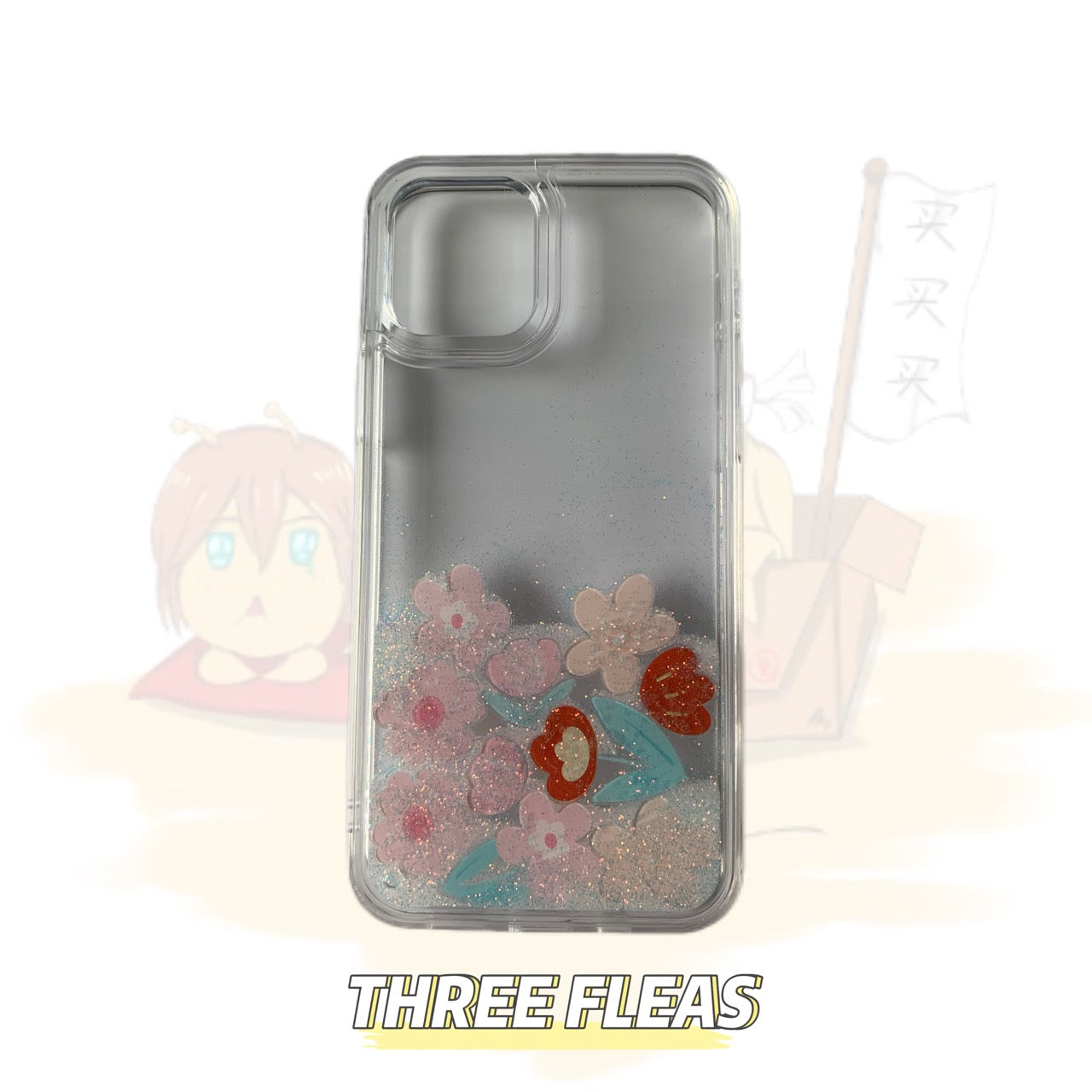 Glitter Quicksand Peach and Flower Phone Case