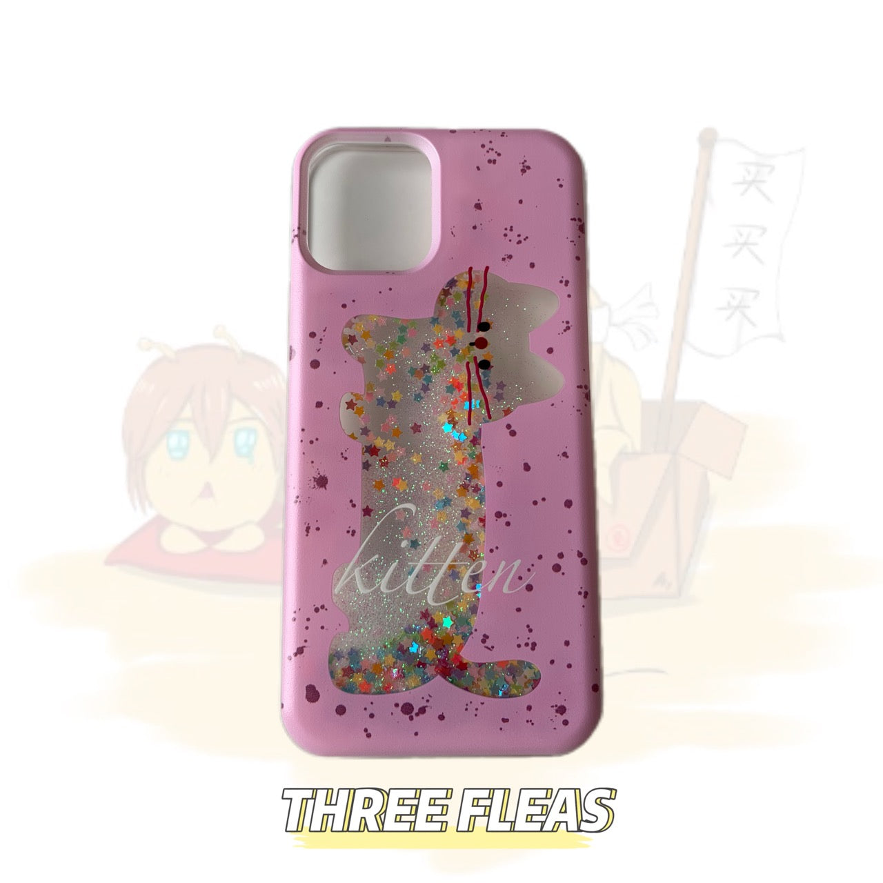 Glitter Quicksand Pink Cat and Dog Phone Case