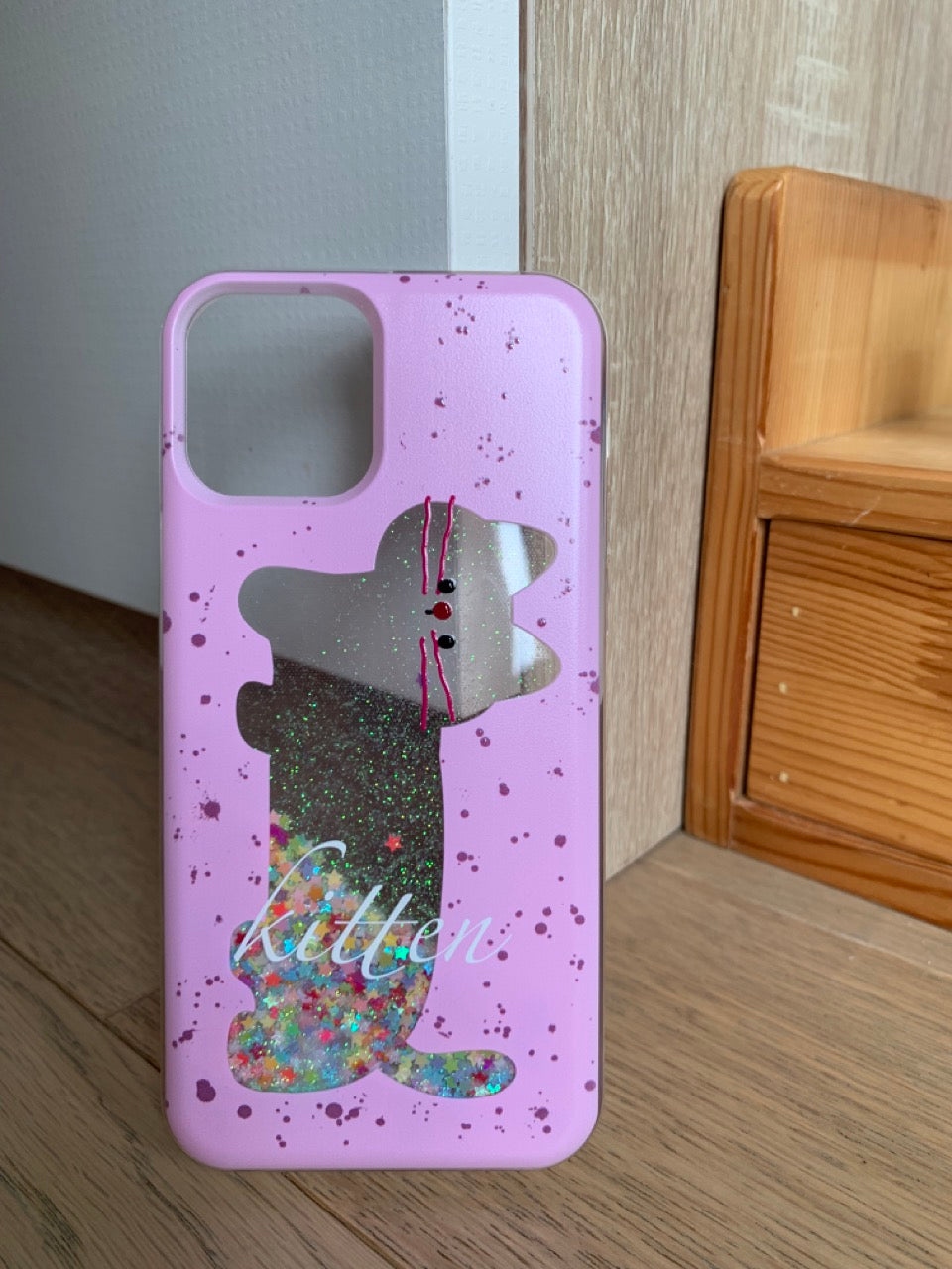 Glitter Quicksand Pink Cat and Dog Phone Case