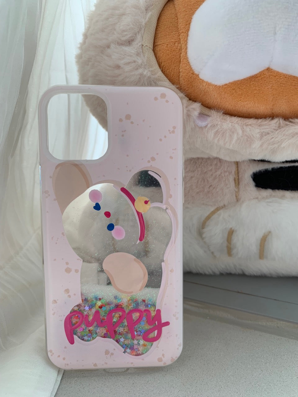 Glitter Quicksand Pink Cat and Dog Phone Case