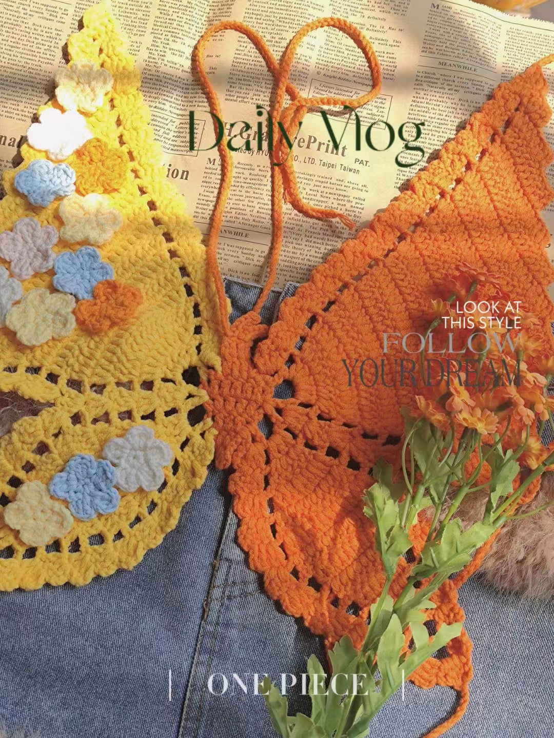 Handmade Crochet Flower Butterfly Crop Top