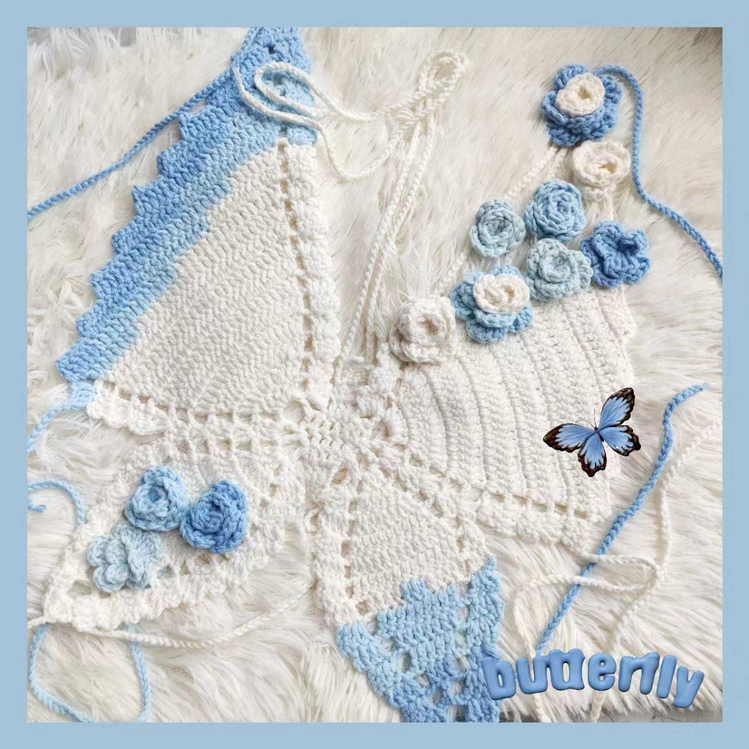 Handmade Crochet Flower Butterfly Crop Top