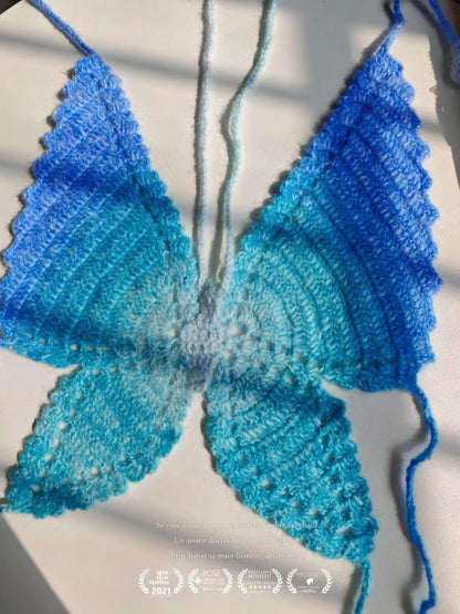 Handmade Crochet Ombre Butterfly Crop Top