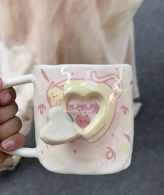 Handmade Cute Cat's Heart Ceramic Cup