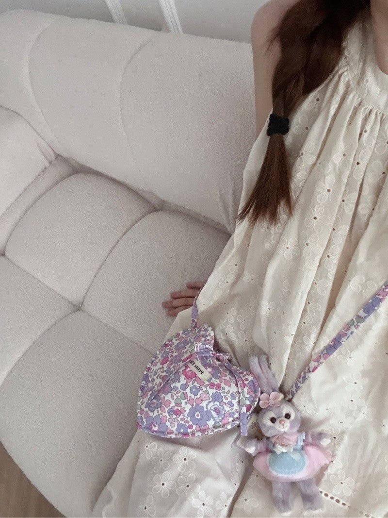 Heart Shape Purple Floral Mini Crossbody Bag