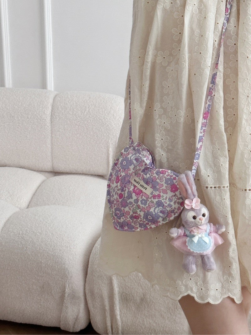 Heart Shape Purple Floral Mini Crossbody Bag