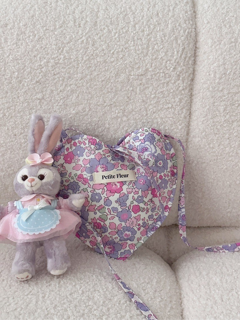 Heart Shape Purple Floral Mini Crossbody Bag
