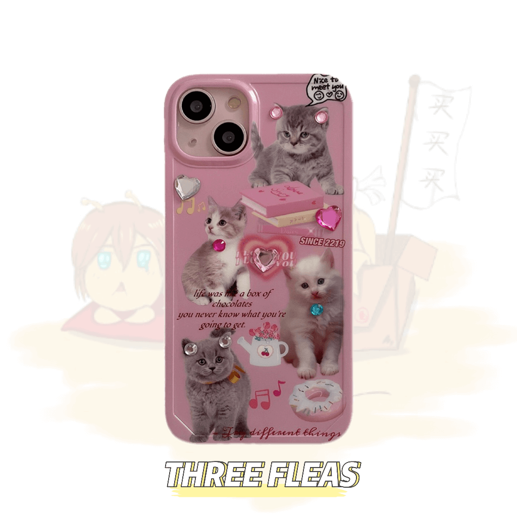 Pink cute little cat phone case