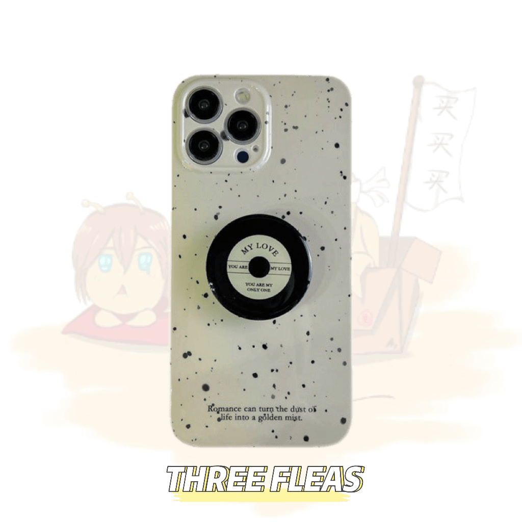 「iPhone」Niche Green Phone Cover with Vinyl Record Grip Stand