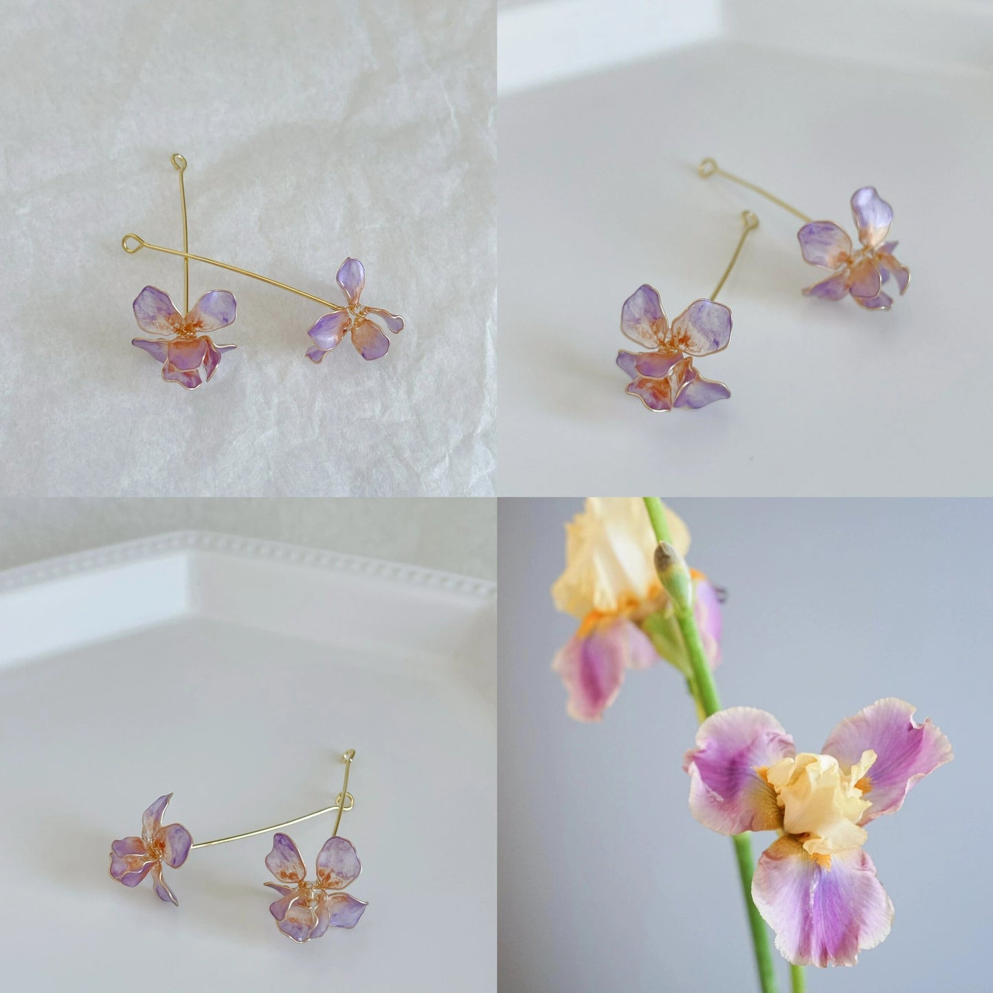 Retro Purple Iris Resin Earrings