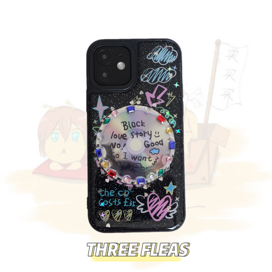 Black CD Gemstone Decor Phone Case