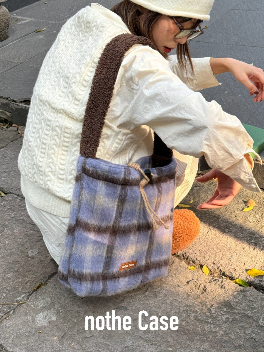 Icelandic Mocha Doubleface Plaid Shoulder Bag