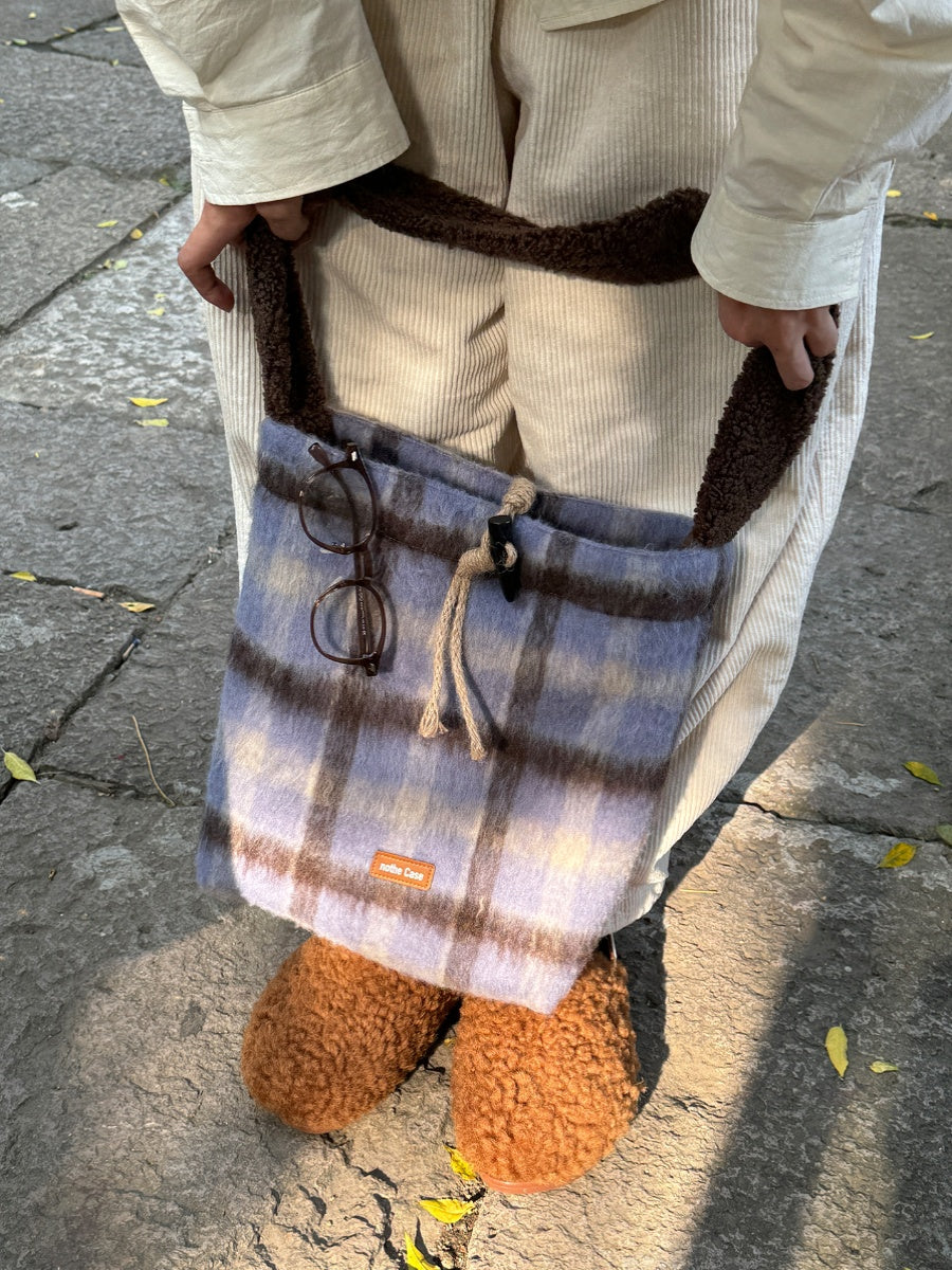 Icelandic Mocha Doubleface Plaid Shoulder Bag
