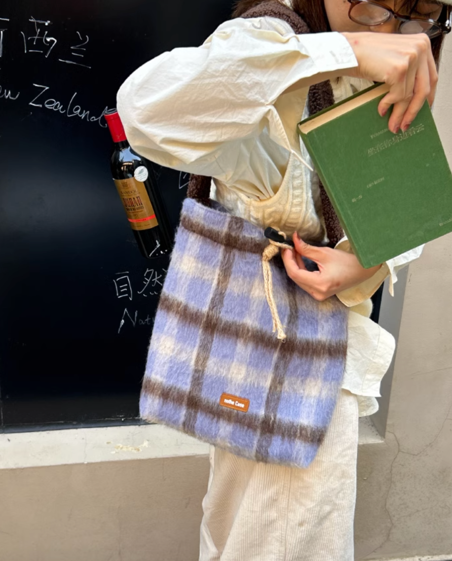 Icelandic Mocha Doubleface Plaid Shoulder Bag