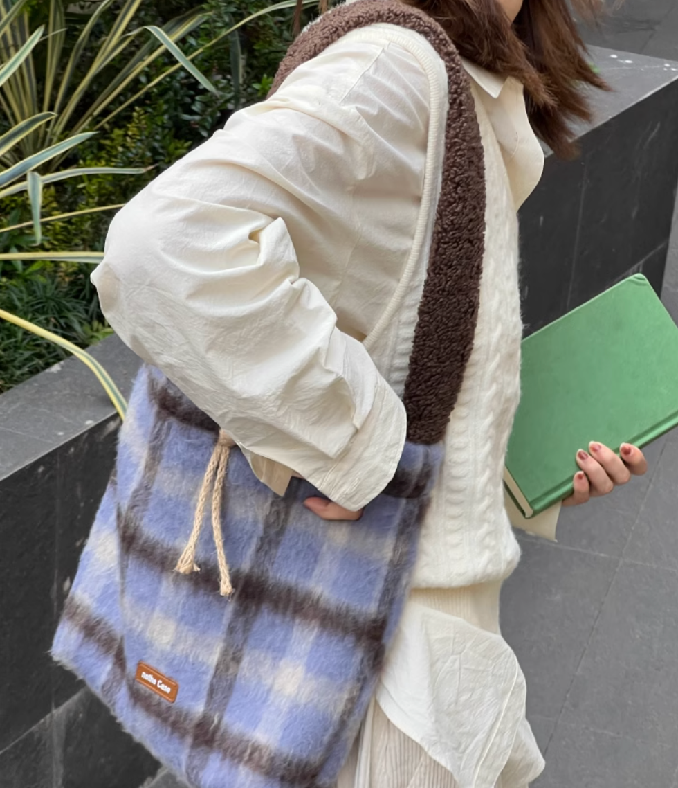 Icelandic Mocha Doubleface Plaid Shoulder Bag