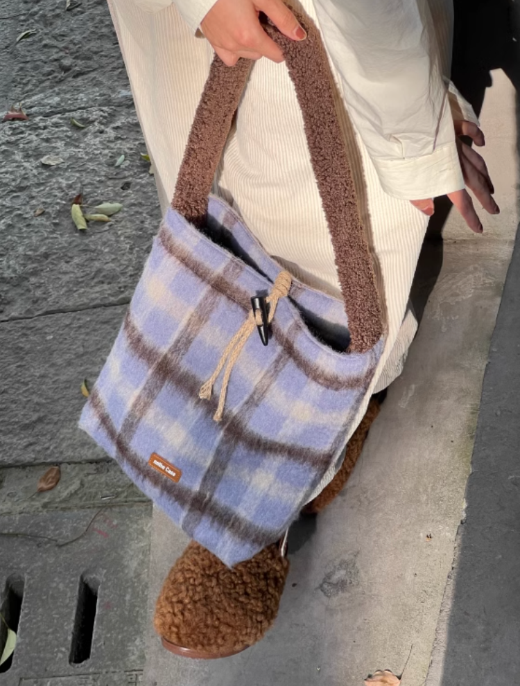 Icelandic Mocha Doubleface Plaid Shoulder Bag