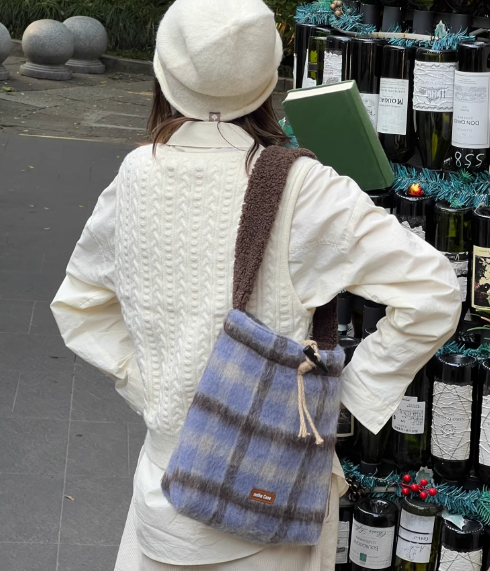 Icelandic Mocha Doubleface Plaid Shoulder Bag