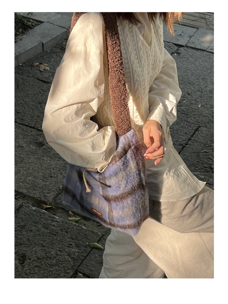Icelandic Mocha Doubleface Plaid Shoulder Bag