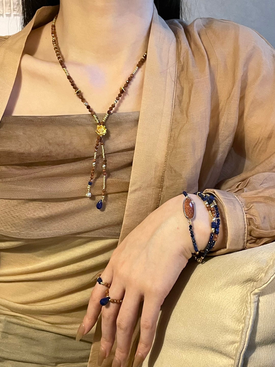 Lotus Lazurite Beaded Necklace