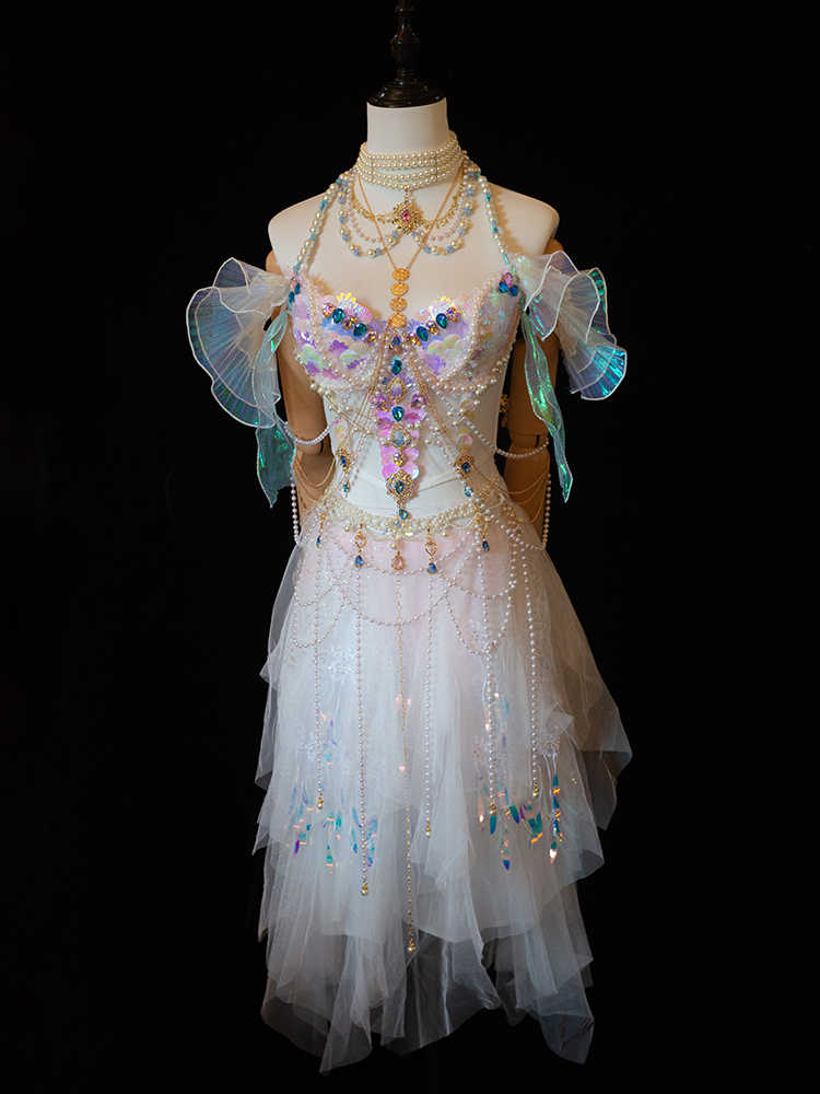 mermaid princess dress Mermaid Princess Beaded Tassel Dress Set | Accessories