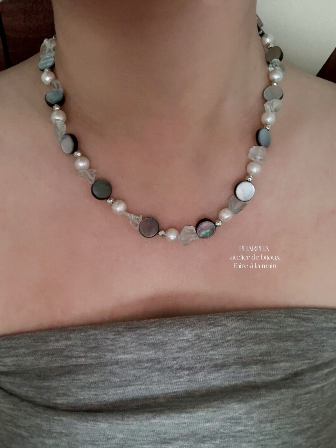 Mermaid Princess Sparkling Crystal Black Shell Pearl Necklace