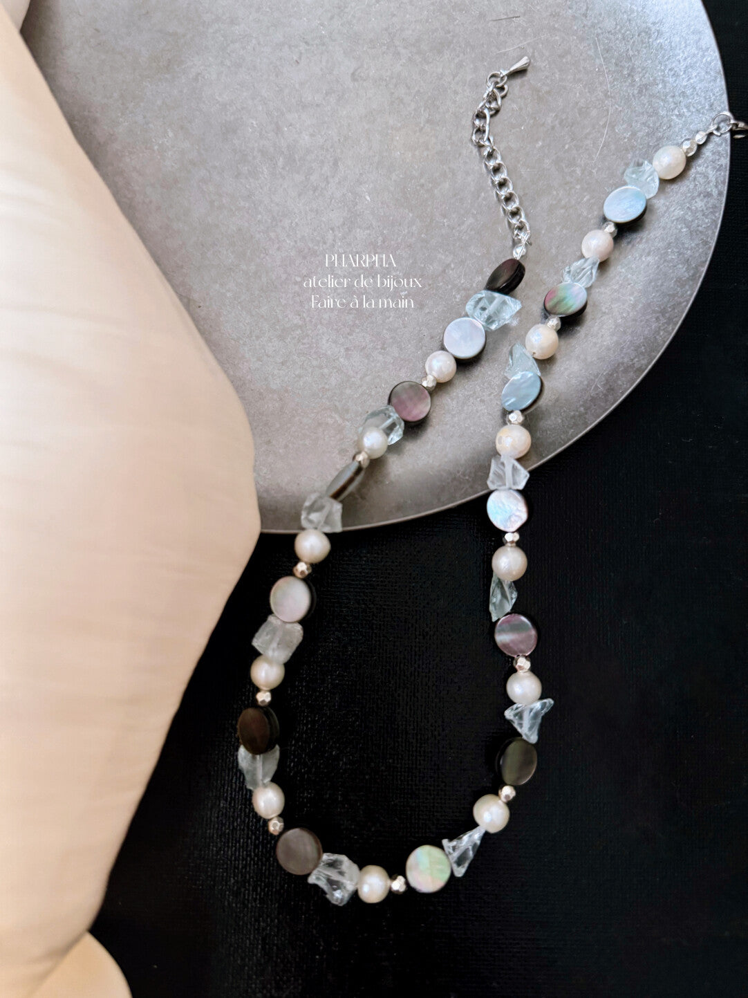 Mermaid Princess Sparkling Crystal Black Shell Pearl Necklace