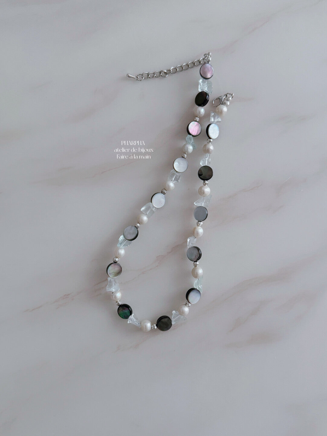 Mermaid Princess Sparkling Crystal Black Shell Pearl Necklace