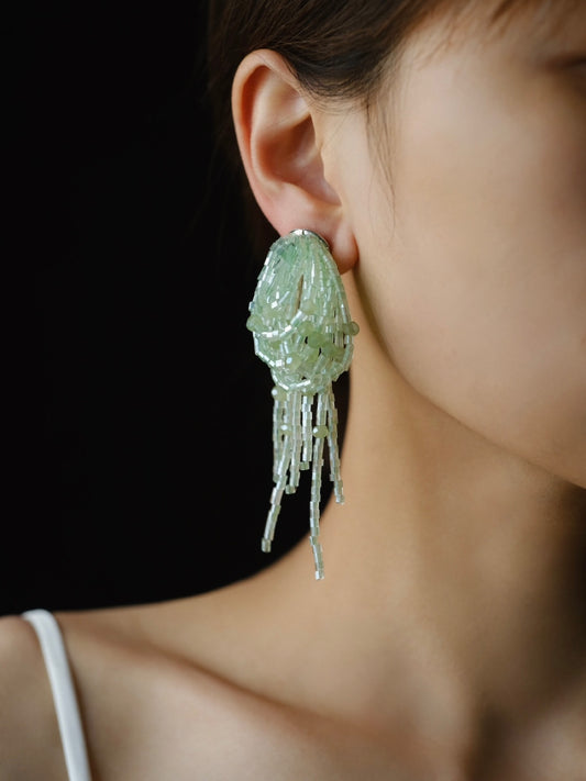 Mint Beaded Tassel Earrings