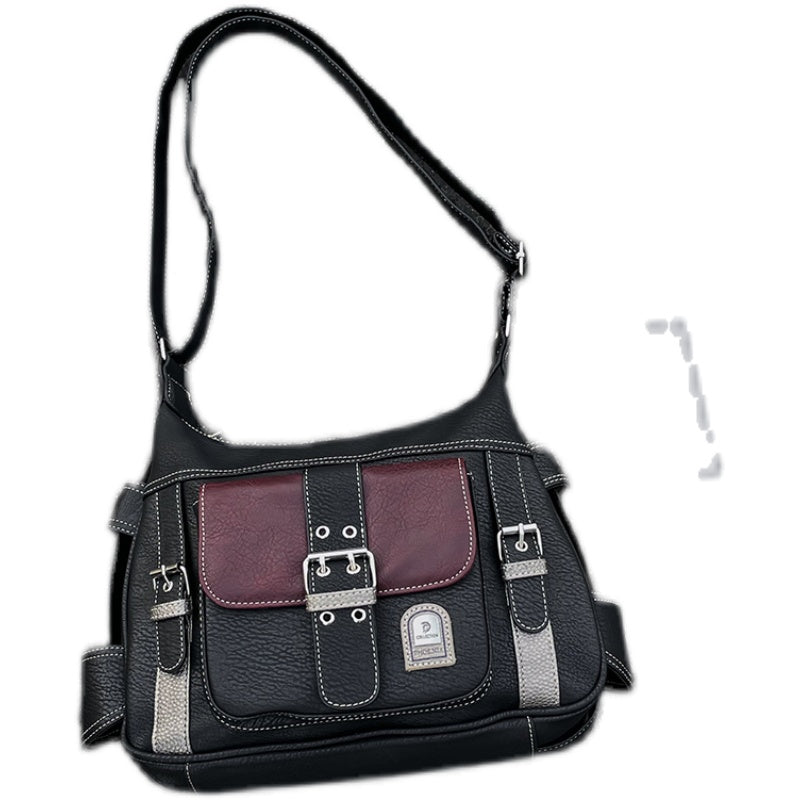 Back to School Black and Red Buckled Strap Crossbody Bag