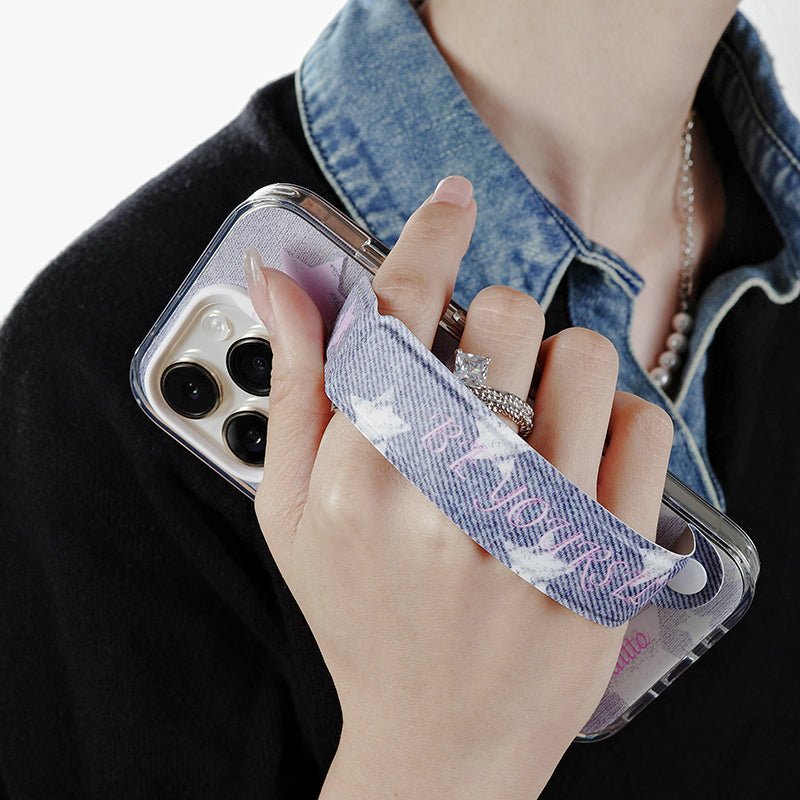 Pink Letters Denim Pattern Phone Case with Cowboy Wristband