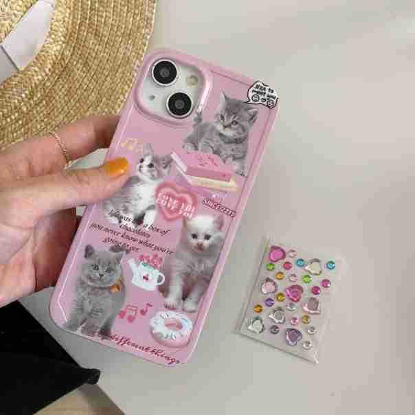 Pink cute little cat phone case