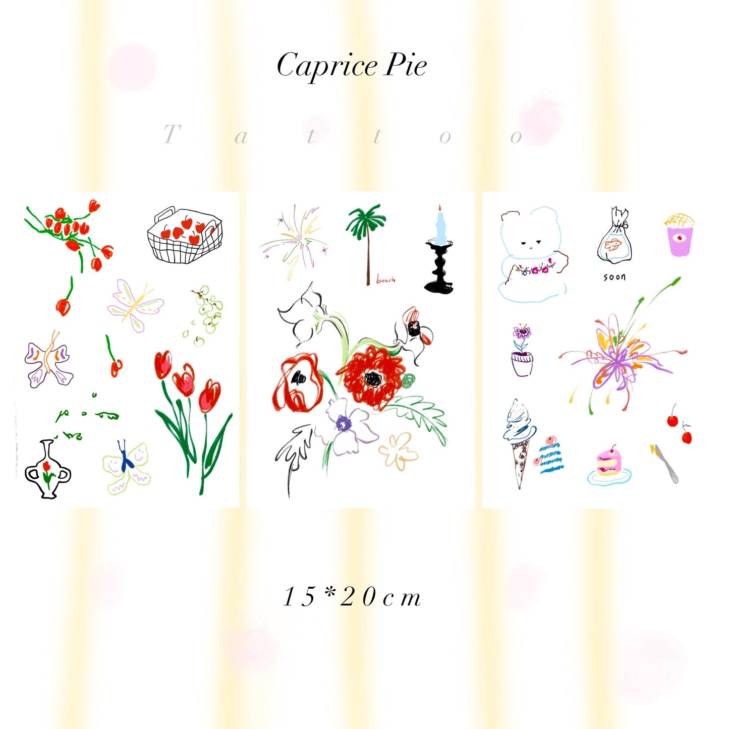 Original Design Colorful Sketch Fireworks Tulip Waterproof Temporary Tattoo Stickers Set