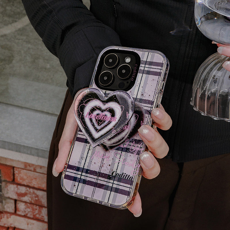 Pink and Black Plaid Heart Phone Case