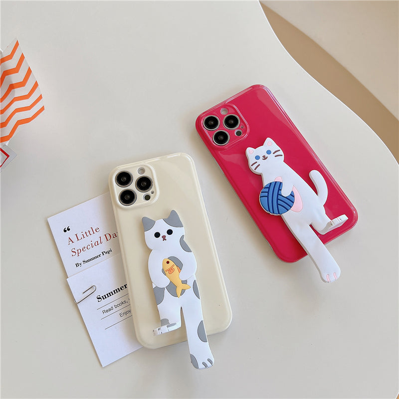 3D cat foldable stand phone case