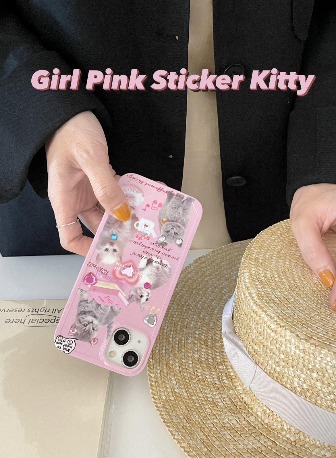 Pink cute little cat phone case