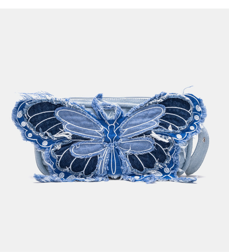 Y2k Butterfly shape denim baguette shoulder bag