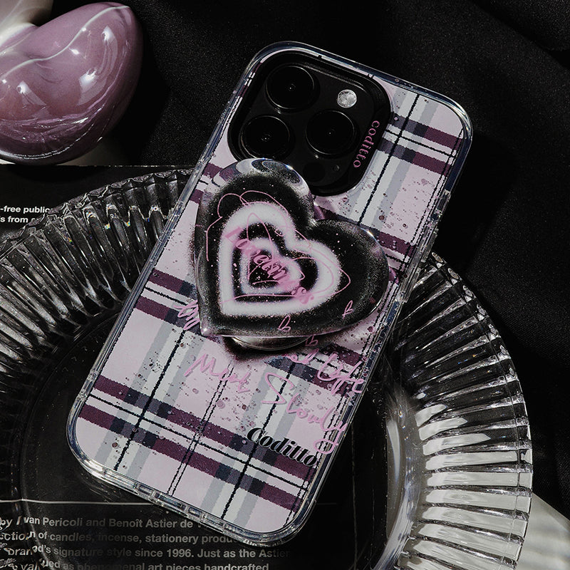 Pink and Black Plaid Heart Phone Case